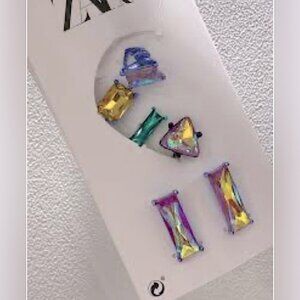 Zara Geometric Color Matching Glass Crystal Earrings Earclip Set Rhinestone